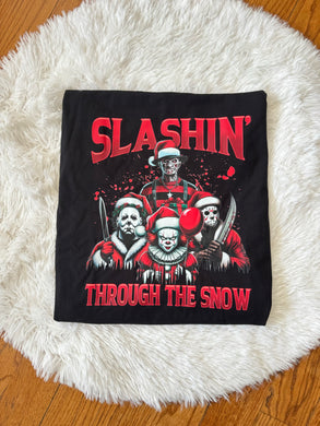 Slashn’ Through The Snow Horror Christmas Crewneck Sweater Graphic Print