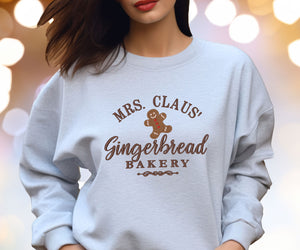 Mrs Claus' Gingerbread Bakery Christmas Embroidered Crewneck Sweatshirt