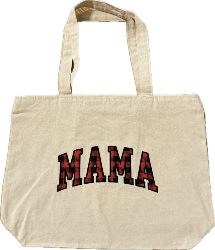 MAMA Embroidered Appliqué Zipper Tote Bag