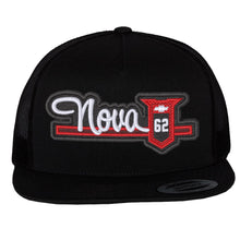 Load image into Gallery viewer, Trucker Hat Snapback Hat - 1962 - 1963 - 1964 Nova Script Logo Puff Embroidery