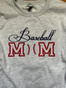 Baseball Mom Embroidered Crewneck Sports Baseball